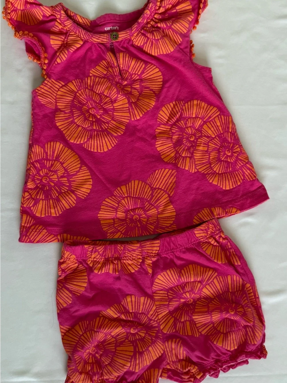 Carter's Pink and Orange Floral Short Sleeve Top & Shorts Set